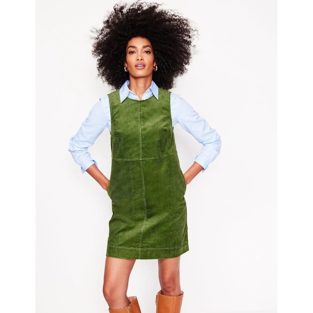 Boden Dress Women 4R Green Pia Corduroy Sleeveless Jumper Preppy Mini Minimalist